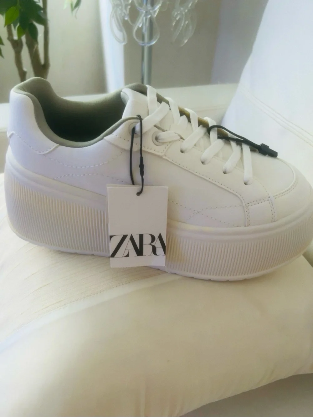 NEW. ZARA Women's White Platform Sneakers